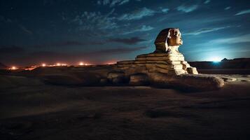 Night view of Sphinx. Generative AI photo