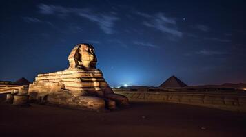 Night view of Sphinx. Generative AI photo