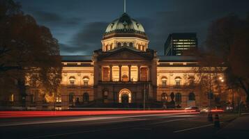 Night view of State Library of Victoria. Generative AI photo