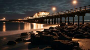 Night view of Swakopmund Jetty. Generative AI photo