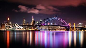 noche ver de Sydney puerto puente. generativo ai foto