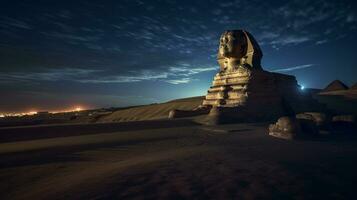 Night view of Sphinx. Generative AI photo