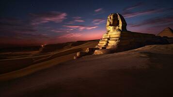 Night view of Sphinx. Generative AI photo