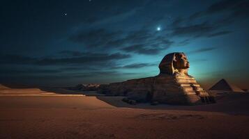 Night view of Sphinx. Generative AI photo