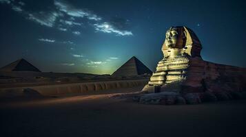 Night view of Sphinx. Generative AI photo