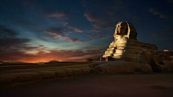 Night view of Sphinx. Generative AI photo