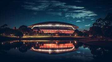 Night view of The Adelaide Oval. Generative AI photo