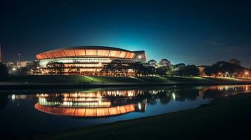 Night view of The Adelaide Oval. Generative AI photo