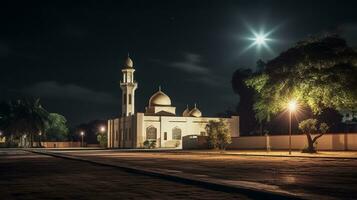 Night view of Sankore Madrasah. Generative AI photo