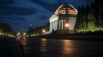 Night view of Shrine of Remembrance. Generative AI photo