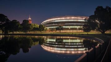 Night view of The Adelaide Oval. Generative AI photo