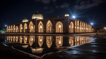 Night view of Sankore Madrasah. Generative AI photo