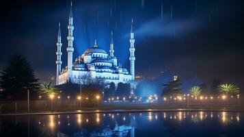 Night view of The Blue Mosque. Generative AI photo