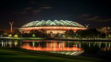 Night view of The Adelaide Oval. Generative AI photo