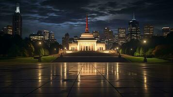 Night view of Shrine of Remembrance. Generative AI photo