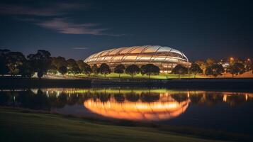 Night view of The Adelaide Oval. Generative AI photo