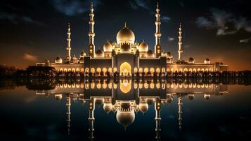 Night view of Sheik Zayed Grand Mosque. Generative AI photo