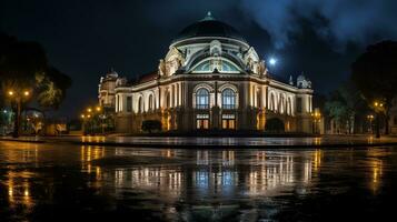 Night view of Teatro Amazonas. Generative AI photo