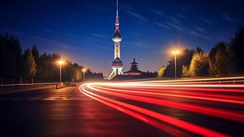 Night view of Temple of Heaven. Generative AI photo