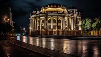 Night view of Teatro Amazonas. Generative AI photo