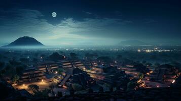 Night view of Teotihuacan. Generative AI photo