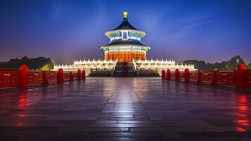 Night view of Temple of Heaven. Generative AI photo