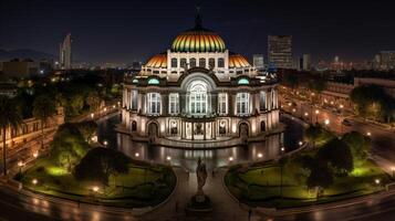 Night view of Palacio de Bellas Artes. Generative AI photo