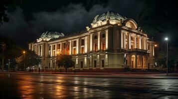 Night view of Teatro Amazonas. Generative AI photo