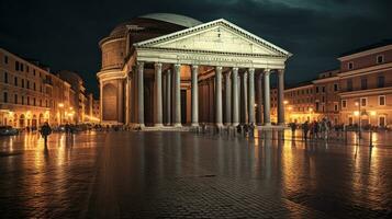 Night view of Pantheon. Generative AI photo