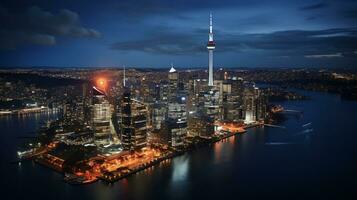 Night view of Sydney Tower Eye. Generative AI photo