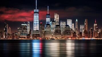 Night view of One World Trade Center. Generative AI photo