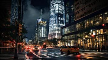 Night view of One World Trade Center. Generative AI photo