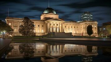 Night view of National Gallery of Victoria. Generative AI photo