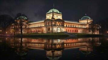 Night view of National Gallery of Victoria. Generative AI photo