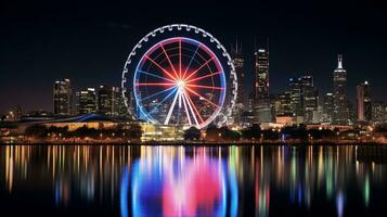 Night view of Melbourne Star Observation Wheel. Generative AI photo
