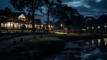 Night view of Mount Kenya Safari Club. Generative AI photo