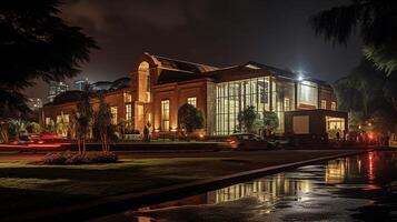 Night view of Nairobi National Museum. Generative AI photo