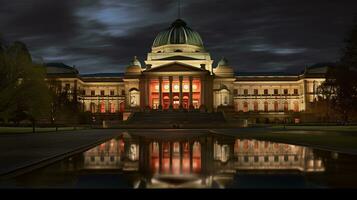 Night view of National Gallery of Victoria. Generative AI photo