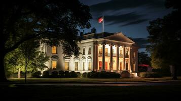 Night view of White House. Generative AI photo