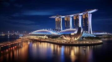 Night view of Marina Bay Sands. Generative AI photo