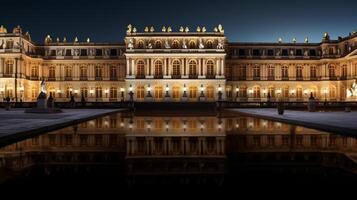 Night view of Versailles Palace. Generative AI photo