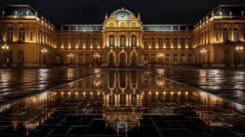 Night view of Versailles Palace. Generative AI photo