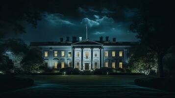 Night view of White House. Generative AI photo