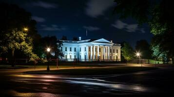 Night view of White House. Generative AI photo