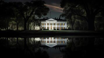 Night view of White House. Generative AI photo