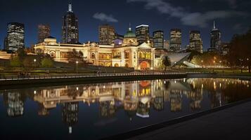 Night view of National Gallery of Victoria. Generative AI photo