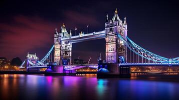 Night view of Tower Bridge. Generative AI photo