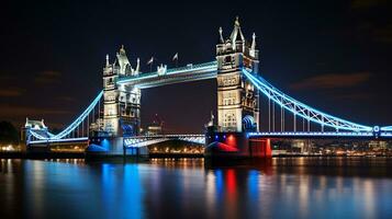Night view of Tower Bridge. Generative AI photo