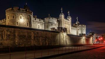 Night view of Tower of London. Generative AI photo