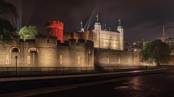 Night view of Tower of London. Generative AI photo